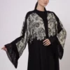 Beige Lace-Detailed VS-Inspired Print Abaya