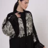 Beige Lace-Detailed VS-Inspired Print Abaya