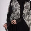 Beige Lace-Detailed VS-Inspired Print Abaya