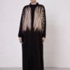 Beige Zebra Abaya with Lace Hem Detail