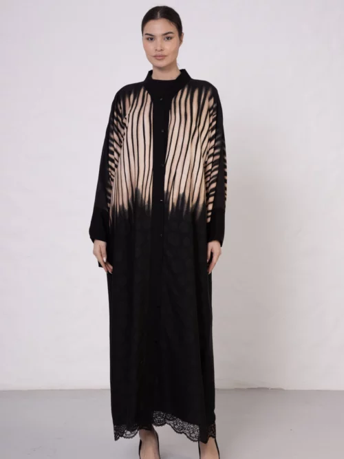 Beige Zebra Abaya with Lace Hem Detail