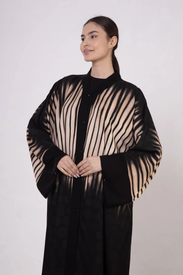 Beige Zebra Abaya with Lace Hem Detail