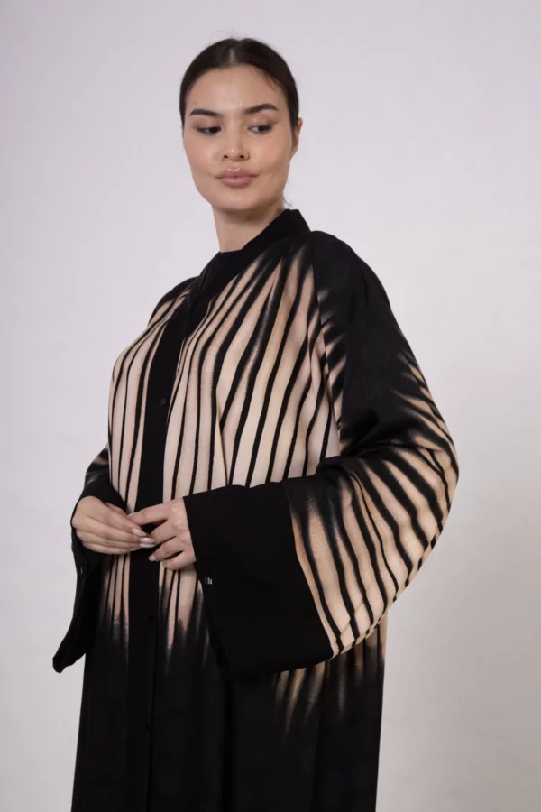 Beige Zebra Abaya with Lace Hem Detail