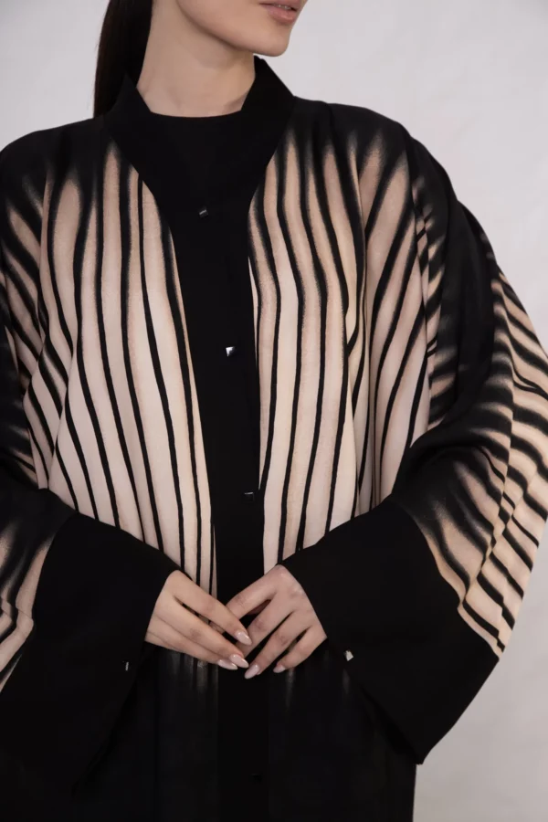 Beige Zebra Abaya with Lace Hem Detail