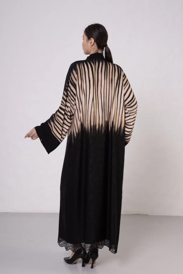 Beige Zebra Abaya with Lace Hem Detail