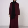 Burgundy Zigzag Pattern Abaya with Elastic Cuffs
