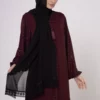 Burgundy Zigzag Pattern Abaya with Elastic Cuffs