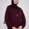 Burgundy Zigzag Pattern Abaya with Elastic Cuffs