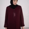 Burgundy Zigzag Pattern Abaya with Elastic Cuffs