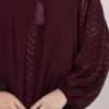 Burgundy Zigzag Pattern Abaya with Elastic Cuffs