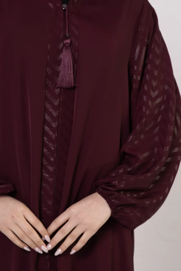 Burgundy Zigzag Pattern Abaya with Elastic Cuffs