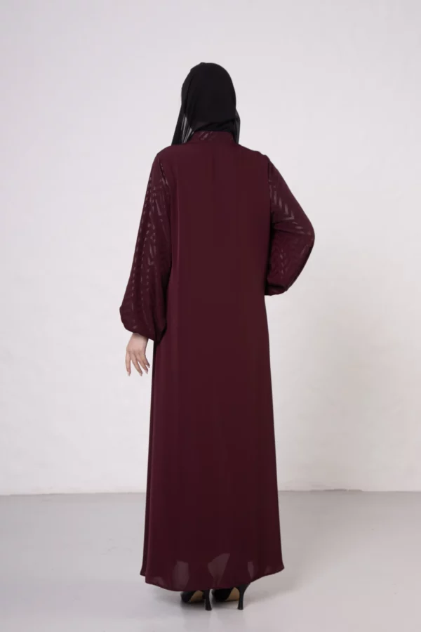 Burgundy Zigzag Pattern Abaya with Elastic Cuffs