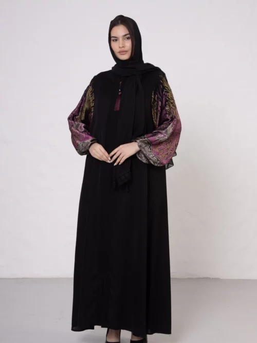 Fuchsia Bamboo Silk Abaya with Elastic Cuffs