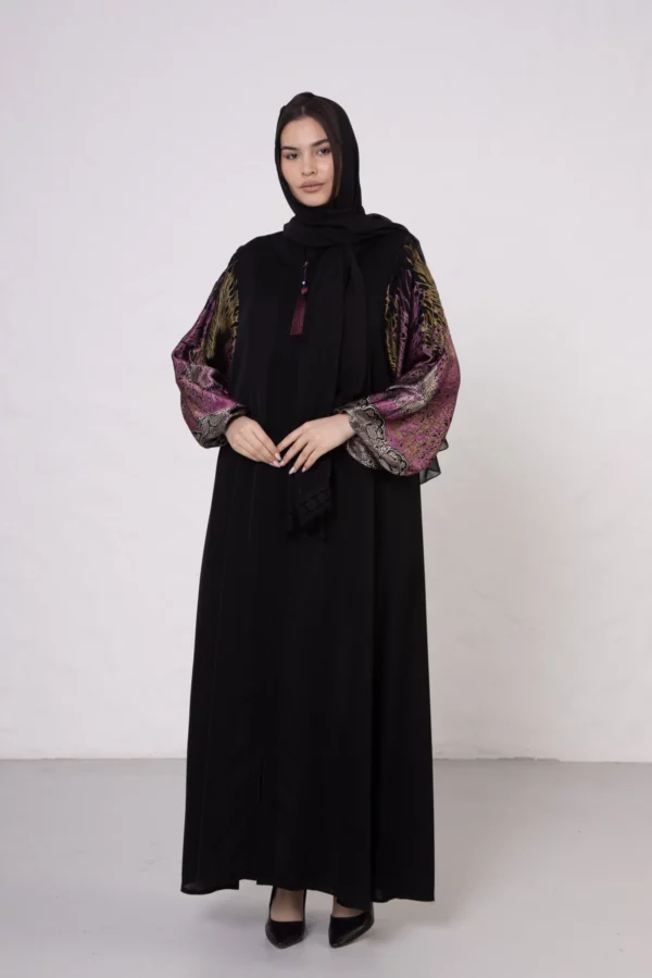 Fuchsia Bamboo Silk Abaya with Elastic Cuffs