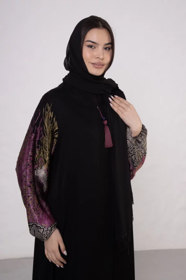 Fuchsia Bamboo Silk Abaya with Elastic Cuffs
