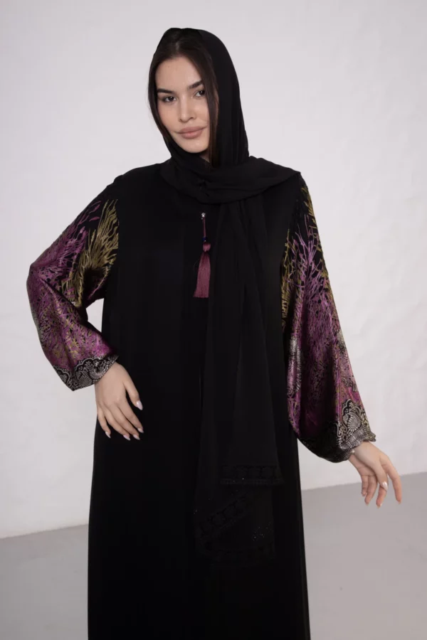 Fuchsia Bamboo Silk Abaya with Elastic Cuffs