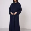 NV-518 Navy Blue Abaya with Sleeve Detail and Zipper