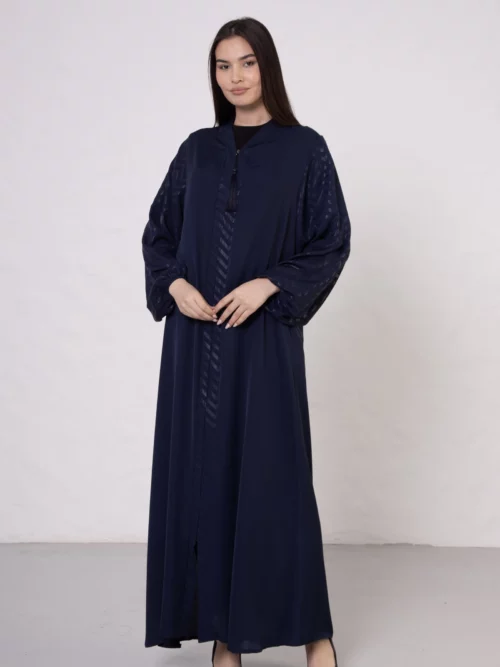 Navy Blue Abaya with Sleeve Detail and Zipper