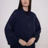 NV-518_2 Navy Blue Abaya with Sleeve Detail and Zipper