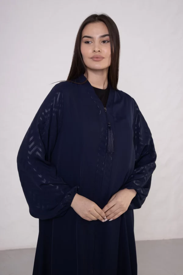 NV-518_2 Navy Blue Abaya with Sleeve Detail and Zipper
