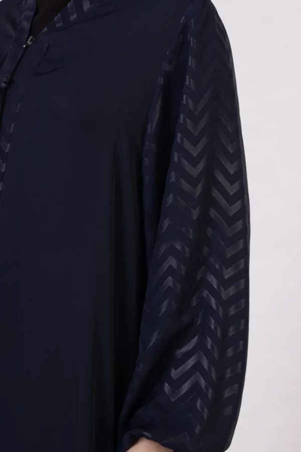 NV-518_3 Navy Blue Abaya with Sleeve Detail and Zipper