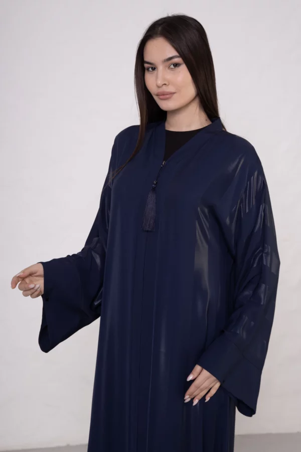 NV-518_5 Navy Blue Abaya with Sleeve Detail and Zipper