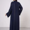 NV-518_7 Navy Blue Abaya with Sleeve Detail and Zipper
