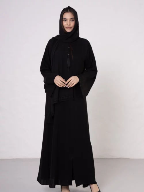Plain Abaya with Scarf Pattern Detail at the Wrists