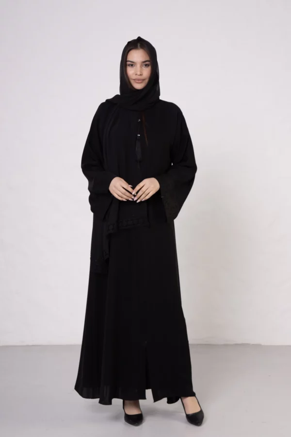 Plain Abaya with Scarf Pattern Detail at the Wrists