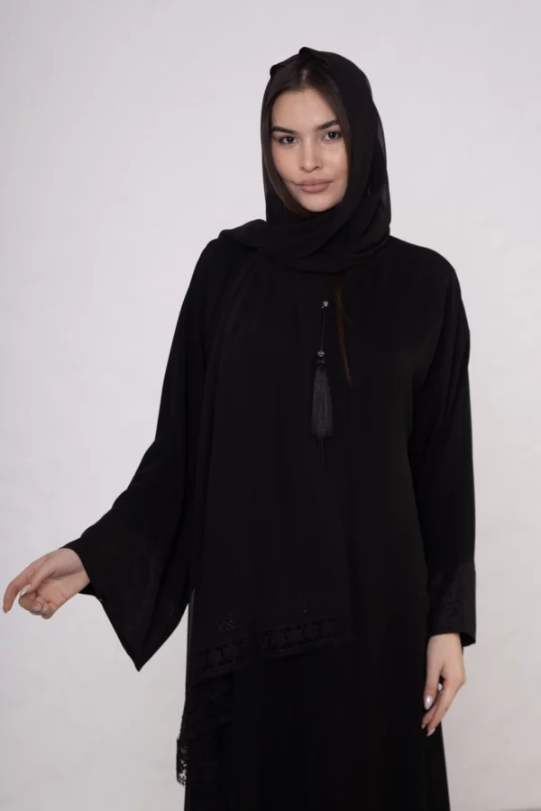 Plain Abaya with Scarf Pattern Detail at the Wrists