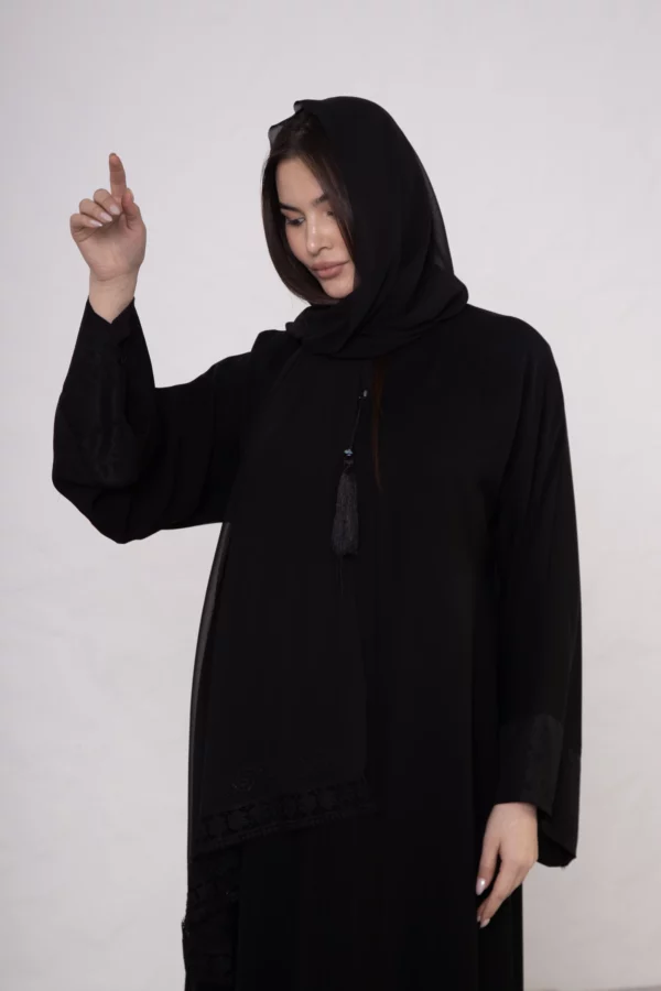 Plain Abaya with Scarf Pattern Detail at the Wrists