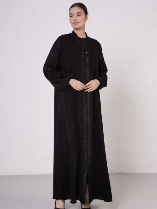 Scarf Patterned Abaya with Elastic Cuffs