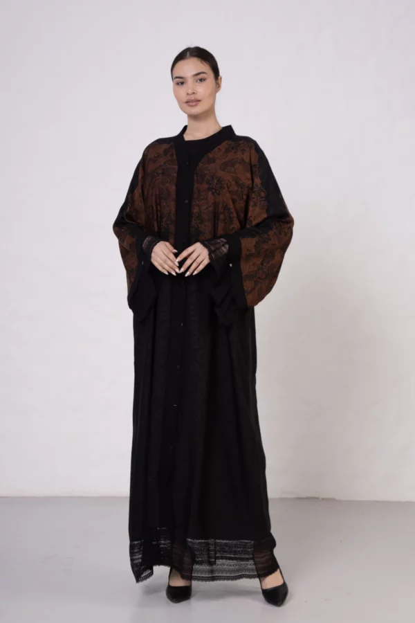 Terracotta Lace-Detailed Vs-Inspired Print Abaya