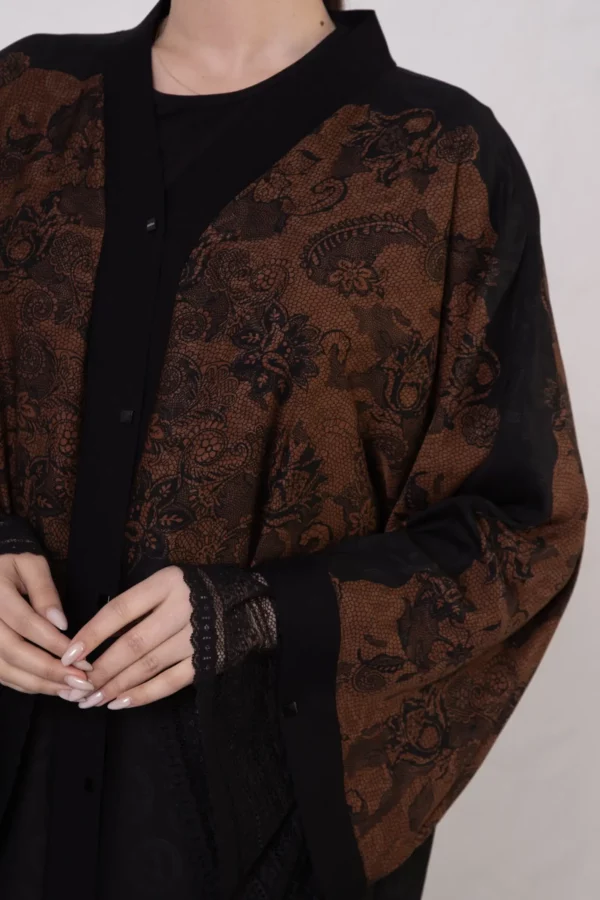 Terracotta Lace-Detailed Vs-Inspired Print Abaya
