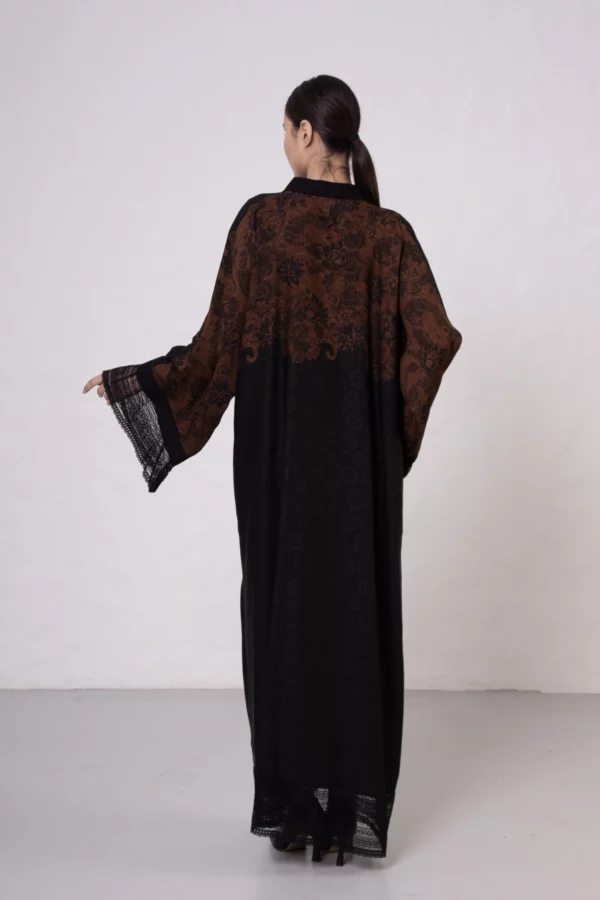 Terracotta Lace-Detailed Vs-Inspired Print Abaya