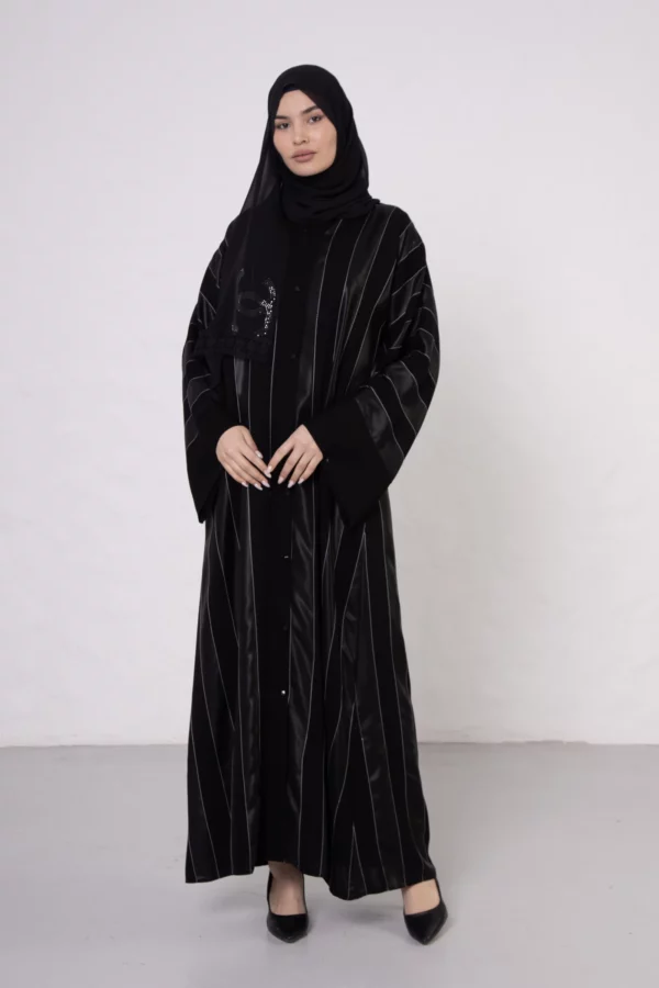 WD-514 Wide Striped Abaya with White Stitching
