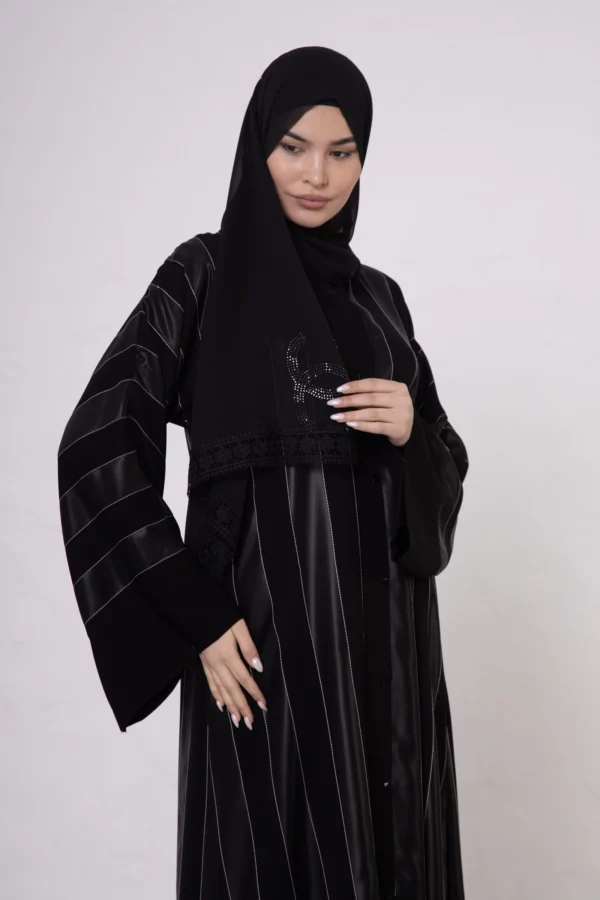 WD-514_2 Wide Striped Abaya with White Stitching