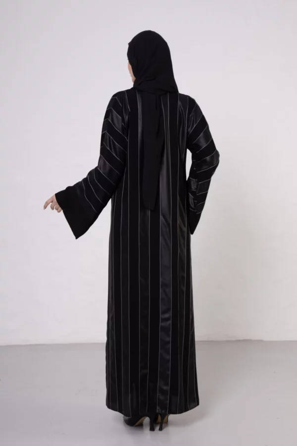 WD-514_3 Wide Striped Abaya with White Stitching