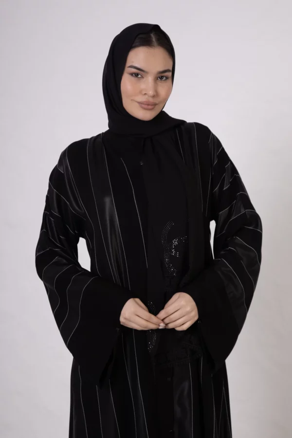 WD-514_5 Wide Striped Abaya with White Stitching