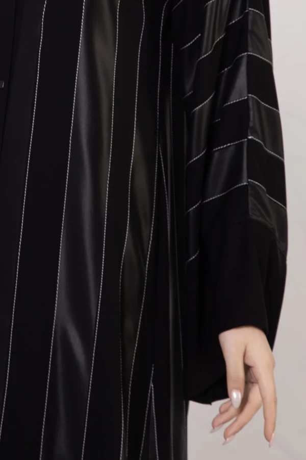 WD-514_6 Wide Striped Abaya with White Stitching